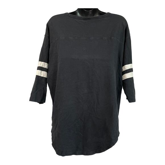 Victoria's Secret PINK Silver Sequin Logo Size Small 3/4 Sleeve Black T-Shirt - Picture 2 of 8